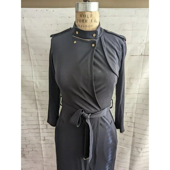 Ann Taylor Womens Dress Size 0 XS Trench Military Inspired Faux Wrap Black Navy - Picture 5 of 13